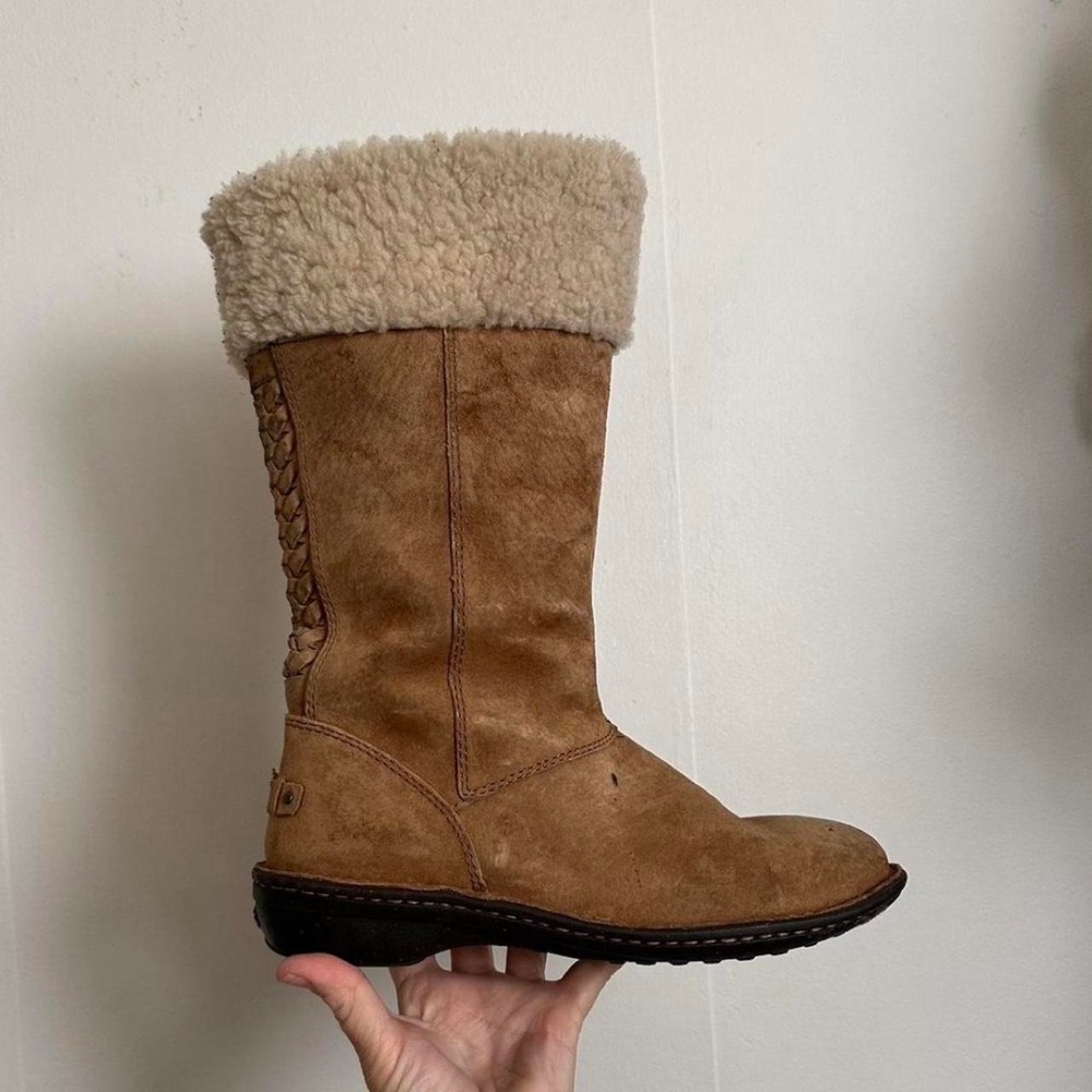 UGG Karyn Cuff Chestnut Leather Braided Winter Boots 1005449 Womens 8